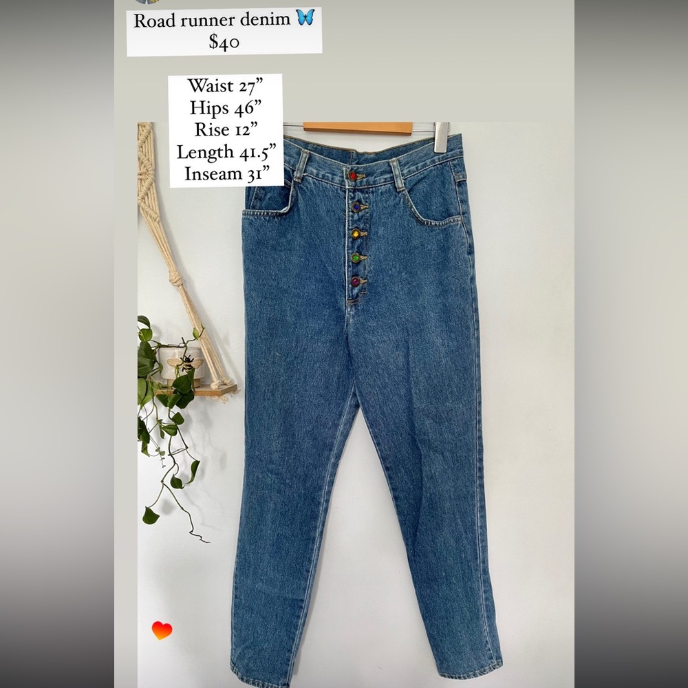 High Rise Blue Jeans with Colorful Buttons